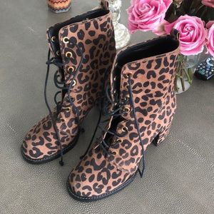 Stuart Weizmann leopard lace up booties